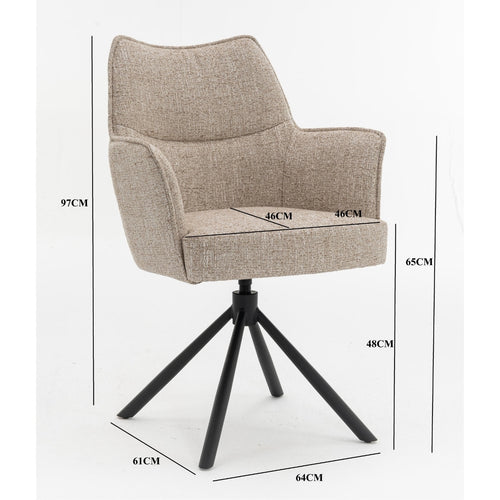 DÉJA Living Eetkamerstoel Zayn - Beige/Zwart - Draaibaar - Set van 2