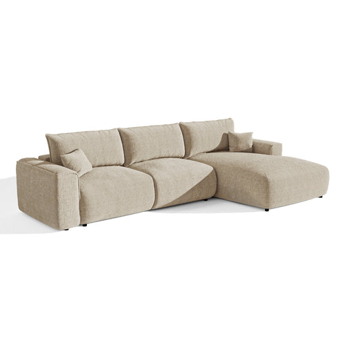 Premium Interiors - Rechthoekige hoekbank met snelle slaapfunctie COMO - kettingweefsel met een zachte textuur beige 300cm