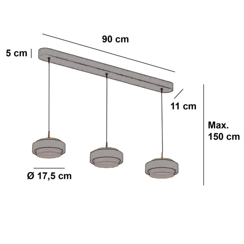 Freelight hanglamp Puleggia - 3 lichts - 90  x 150   cm - zwart