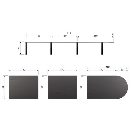 WOOOD lungo tafelblad rechthoekig Tablo - Essen - Zwart - 5x150x120 - vtwonen shop