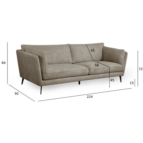 Furnhouse 3-zitsbank Bari - Taupe - Stof - 92x224x84