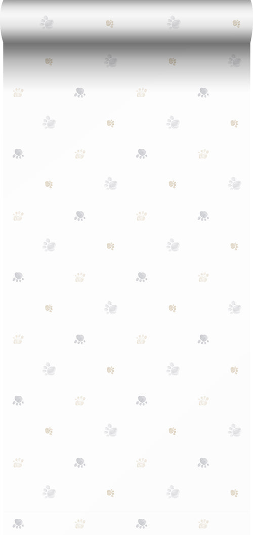 Sanders & Sanders behang pootafdrukken beige, grijs en wit - 53 cm x 10 m - 640583
