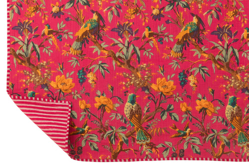 J-Line deken Vogels/Bloemen - katoen/fluweel - roze - vtwonen shop