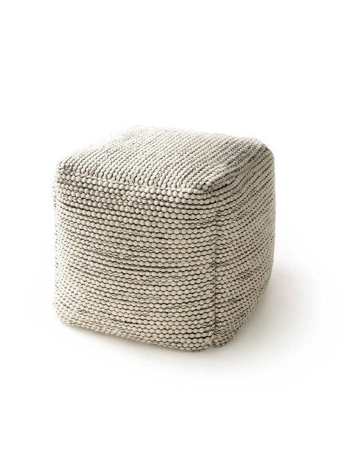 benuta handgemaakte wollen poef Rocco - beige/zwart - 45x45x45 cm