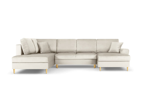 Cosmopolitan Design Links panoramische slaapbank met opbergdoos Kyoto 7-zits, flueel, lichtbeige - 194x313x88cm