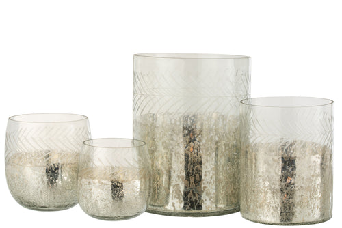 J-Line windlicht Klassiek Crackle - glas - transparant/zilver - large - vtwonen shop