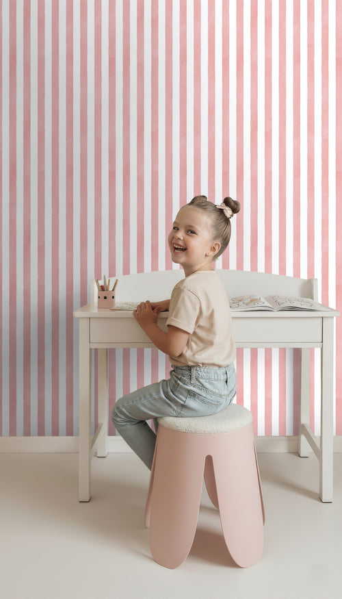 ESTAhome behang strepen roze en wit - 50 x 900 cm - 131306