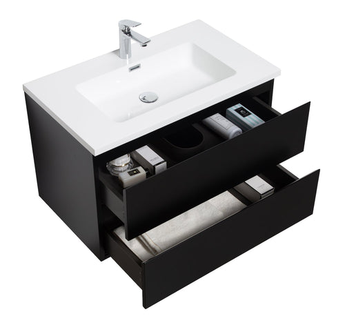 Badplaats Badkamermeubel Set Angela 80 cm – Mat Zwart – Badmeubel met Wastafel
