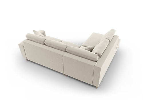 Cosmopolitan Design Uitklapbare hoekbank links met opbergdoos Kyoto 5-zits, flueel lichtbeige - 194x243x88cm