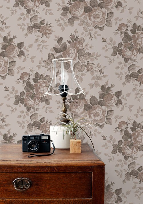 ESTAhome behang vintage bloemen oudroze - 50 x 900 cm - 139404