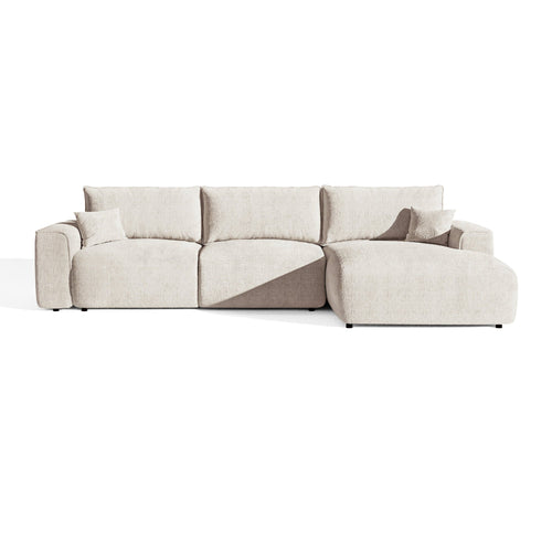 Premium Interiors - Rechthoekige hoekbank met slaapfunctie en opbergruimte COMO - kruisweefsel  zacht aanvoelend crème 297cm
