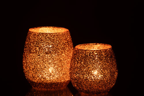 J-Line theelichthouder - glas - perzik - large - vtwonen shop