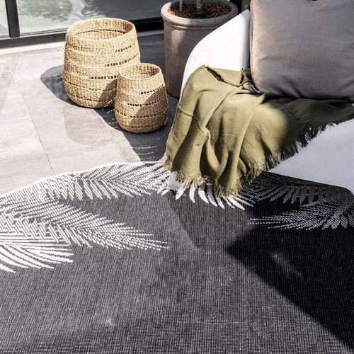 Rond Buitenkleed Leaf - Zwart - dubbelzijdig - EVA Interior - 240 x 240 cm - vtwonen shop