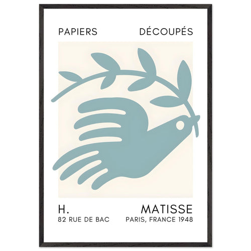 Artfulprints Poster met Lijst Matisse – Peace dove turquoise   - 70x100 cm - Turquoise