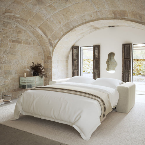Sia Home - Express slaapbank dunlopillo 160cm MYRA - geweven stof beige 234cm