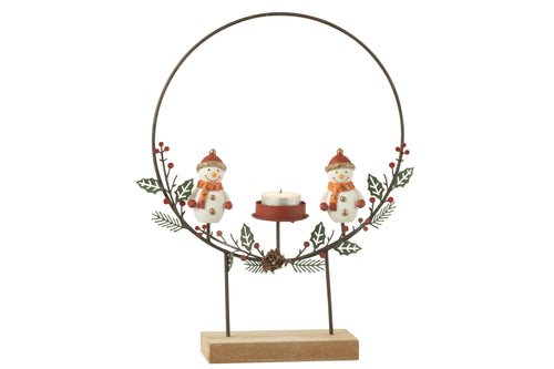 J-Line theelichthouder Cirkel Op Voet + Sneeuwman - metaal - mix - vtwonen shop