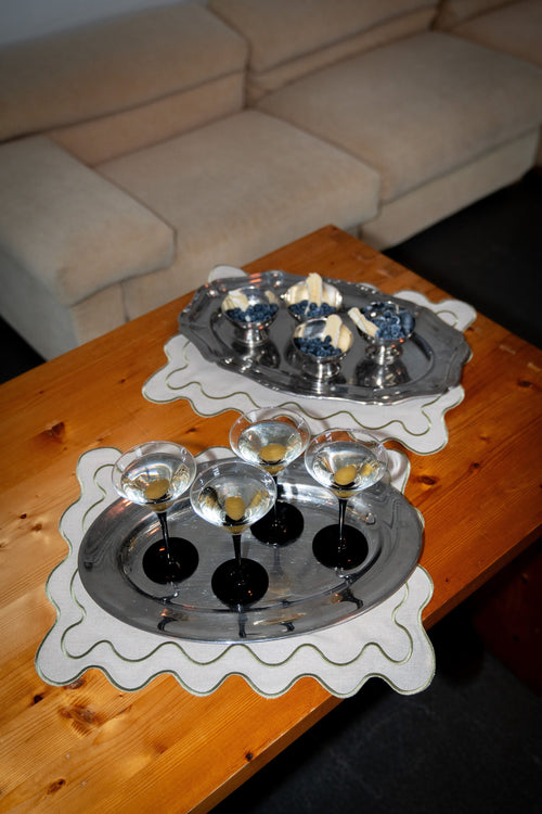 Kulu Club placemats Wavy - linnenmix - beige/groen - set van 2 - vtwonen shop