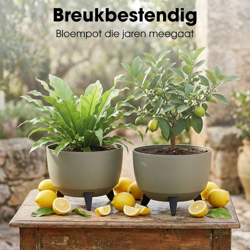 Mica Decorations Doppio Plantenbak op Poten - 18,5 x Ø33 cm - Plantenbakken voor Buiten - Bloembakken voor Balkon - Gerecycled Plastic - Lichtgroen