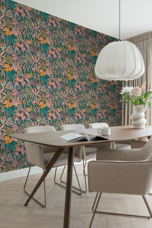 ESTAhome behang tropische bladeren en bloemen meerkleurig - 50 x 900 cm - 131663 - vtwonen shop