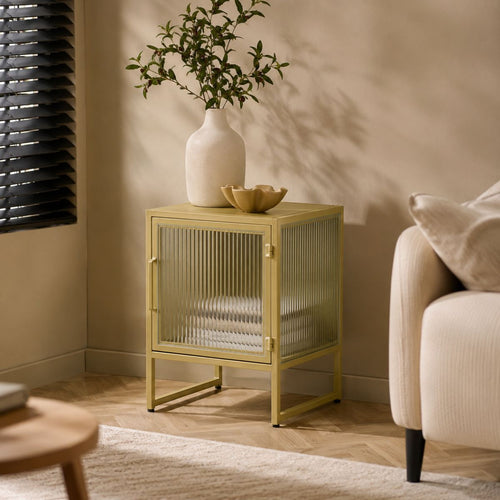 Mica Decorations Clifton Opbergkast met Deuren - L38 x B35 x H50 cm - Gebruik als Nachtkastje, Bestekkast en Meer - Metaal - Beige