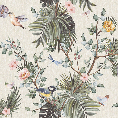 Sanders & Sanders behang tropische jungle bladeren en paradijsvogels vergrijsd groen - 53 cm x 10 m - 640002 - vtwonen shop