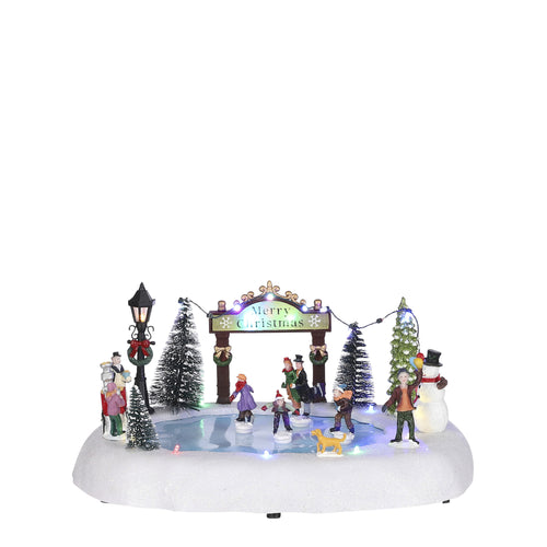 LuVille Kerstdorp Miniatuur Schaatsen op de Vijver - L32 x B25 x H15 cm - vtwonen shop