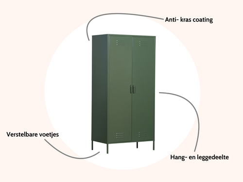 MaximaVida metalen kleding lockerkast Finn 90 x 50 x 185 cm olijfgroen - 4 schappen - vtwonen shop