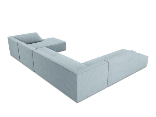Micadoni Panoramische hoekbank links Ruby 7-zits, ribfluwelen, lichtblauw - 273x366x69cm