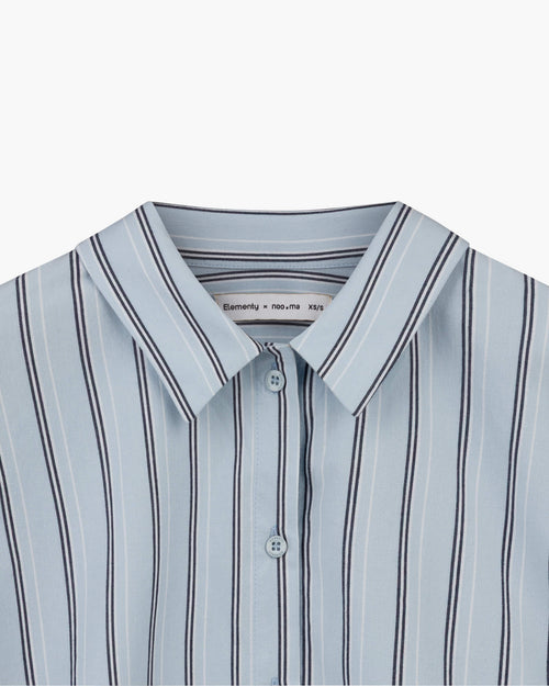 noo.ma Tala pyjamashirt dames - 100% biologisch katoen, gestreept, Baby Blue, M/L