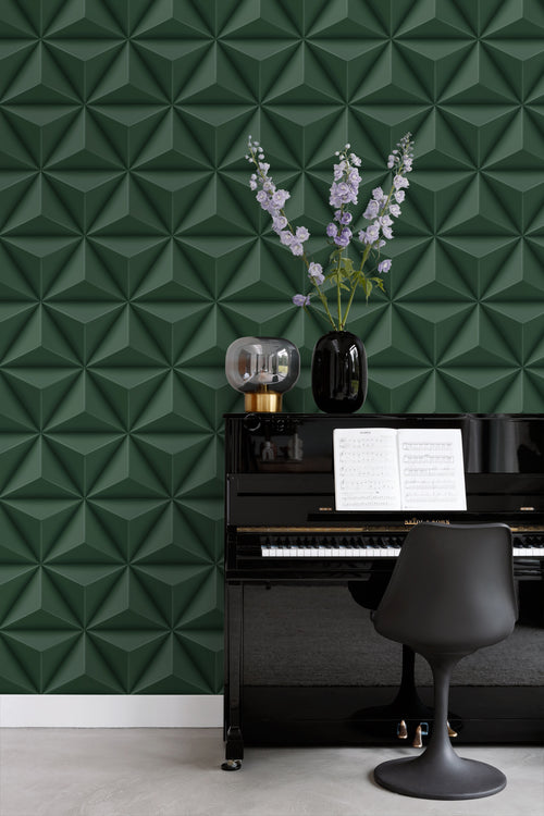 Origin Wallcoverings eco-texture vliesbehang grafisch 3D motief donkergroen - 0,53 x 10,05 m - 347818 - vtwonen shop