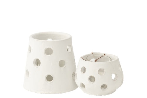 J-Line theelichthouder Ibiza - keramiek/glas - wit