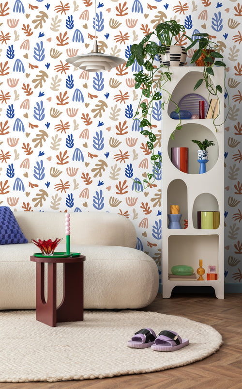 ESTAhome behang planten in Matisse stijl beige, terracotta en blauw - 50 x 900 cm - 131019 - vtwonen shop