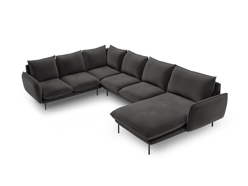 Cosmopolitan Design Panoramische hoekbank links Vienna 7-zits, flueel, donkergrijs - 235x330x95cm