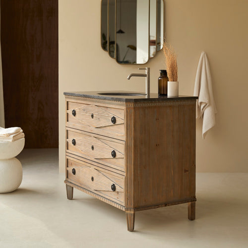 Tikamoon Massief grenen en stenen badkamermeubel 100 cm - Naturel - vtwonen shop