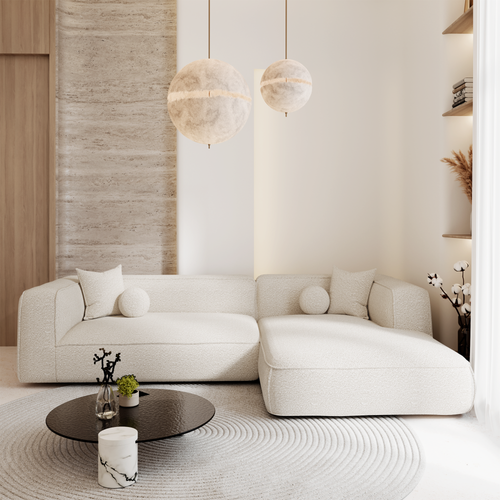 Premium Interiors - Rechthoekige hoekbank SOFIA - bouclette crème 255cm