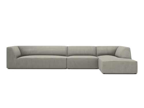 Micadoni rechter hoekbank Ruby 5-zits, ribfluwelen, lichtgrijs - 180x366x69cm