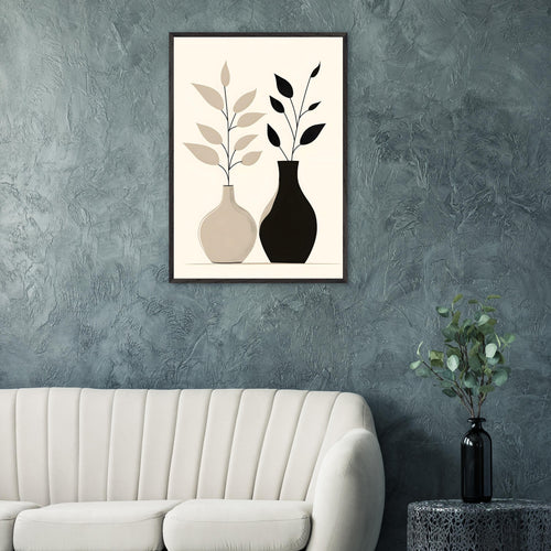 Artfulprints Poster Boho – Dual vase   - A4 21x29.7 cm - Zwart / Wit