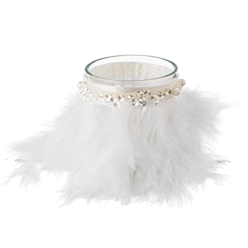 J-Line kaarshouder Veren - glas - wit/transparant - small - 3 stuks