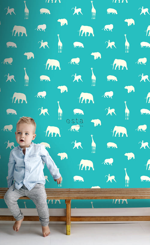 ESTAhome behang dieren turquoise - 53 cm x 10.05 m - 137337