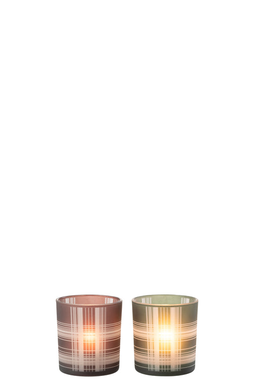 J-Line windlicht Geruit - glas - bruin/groen - small - 2 stuks - vtwonen shop