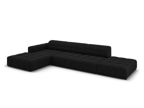 Cosmopolitan Design linker hoekbank Chicago 5-zits, flueel zwart - 167x348x78cm
