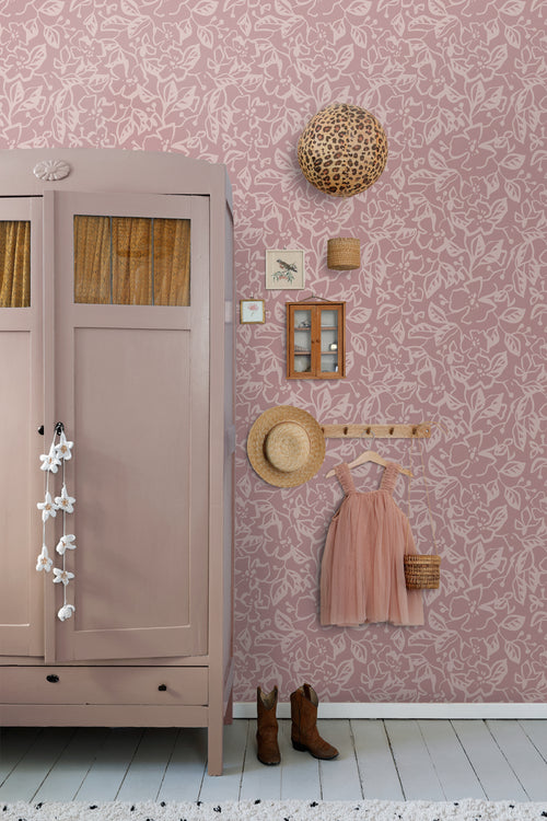 ESTAhome behang bladeren en bloemen oudroze - 50 x 900 cm - 131377 - vtwonen shop