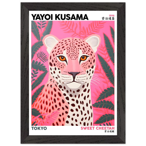 Artfulprints Poster met Lijst Yayoi Kusama - Sweet cheetah   - A4 21x29.7 cm - Roze
