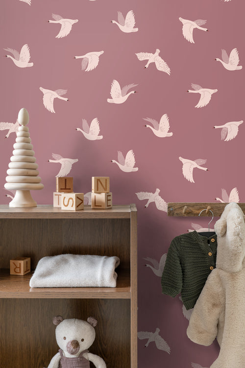 ESTAhome behang zwanen mauve paars - 50 x 900 cm - 131784