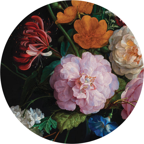Sanders & Sanders zelfklevende behangcirkel bloemstilleven roze, oranje en groen - Ø 70 cm - 601115