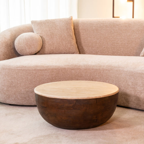 LABEL51 Salontafel Bowl - Travertin Hout - 70x70x30cm