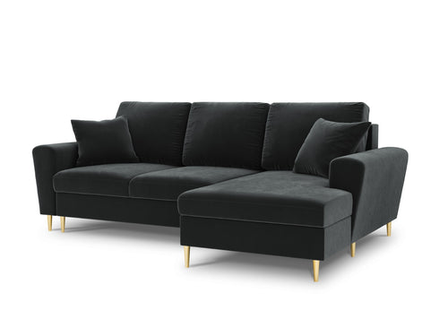 Cosmopolitan Design Converteerbare hoekbank rechts met opbergdoos Kyoto 4-zits, flueel, donkergrijs - 145x241x88cm