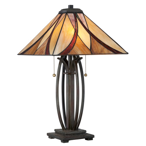 Elstead Asheville - 2-lichts tafellamp brons, tiffany glas, E27
