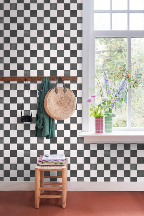 ESTAhome behang geblokt motief zwart wit - 53 cm x 10.05 m - 131285 - vtwonen shop