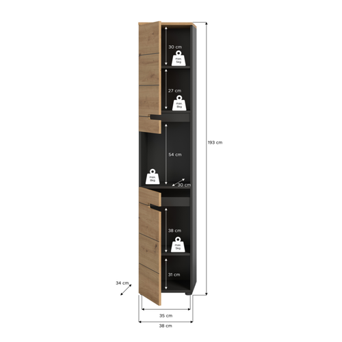 Calicosy - Badkamerkast ENO - Licht hout 38x34x193 cm